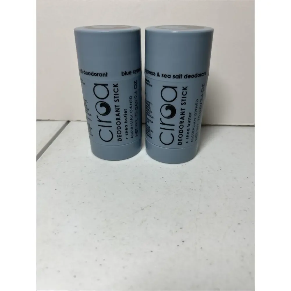 Ciroa Deodorant Stick Blue Cypress & Sea Salt Shea Butter Mens 2.6 oz. Set Of 2